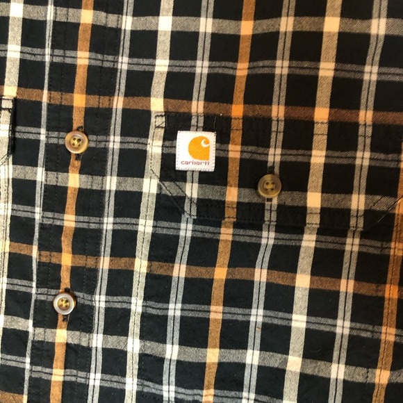Carhartt Men's Relaxed Fit Button-up Shirt, Black/Orange/Cream Plaid Size M - Picture 3 of 9